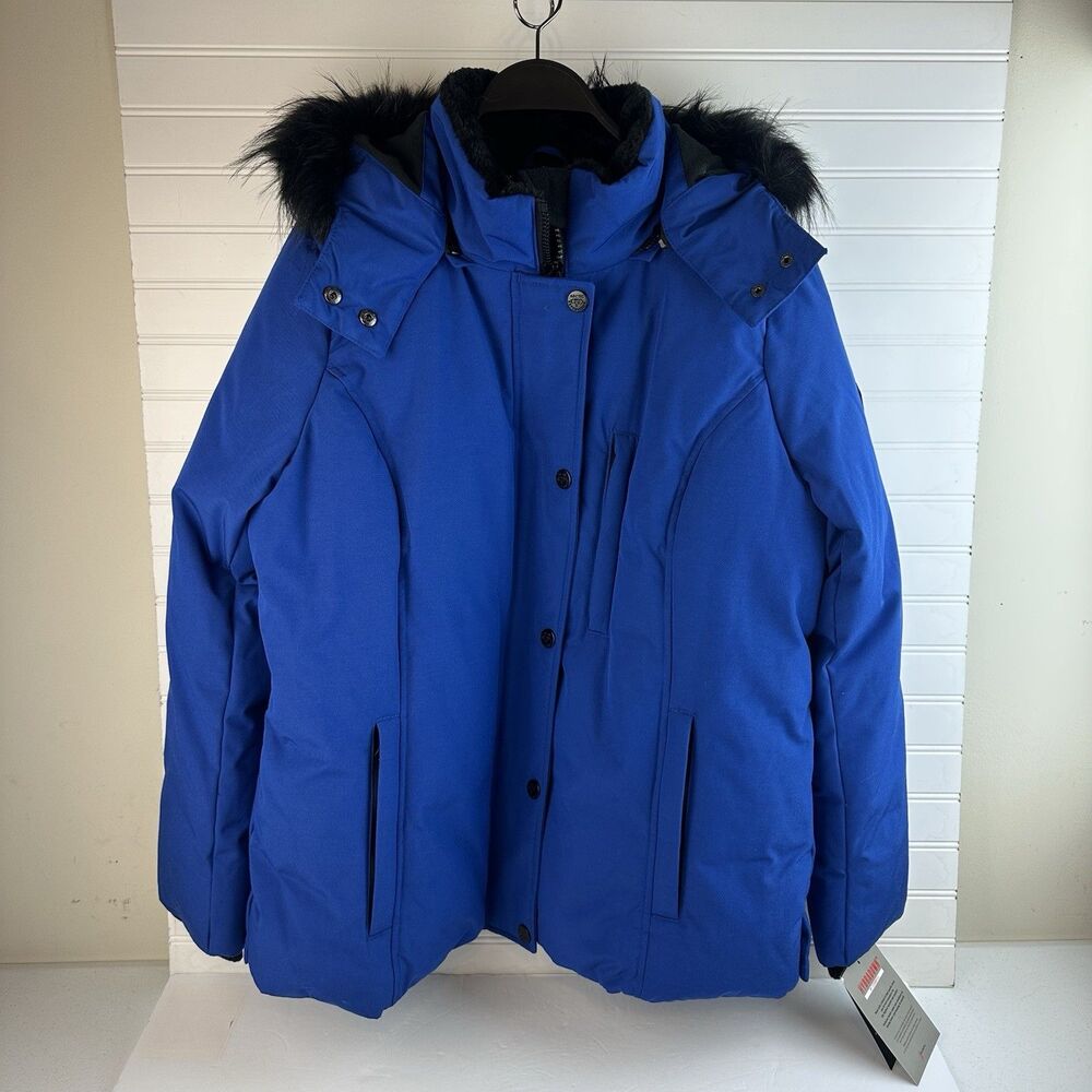 Artic Expedition Women's Short Down Parka Faux Fur Hood Royal Blue Coat NWT